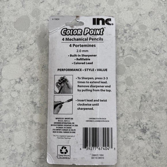 1 PACK 4 MECHANICAL PENCILS INC® COLOR POINT™ 2.0mm COLORED LEAD ASSORTED COLORS - Picture 2 of 2